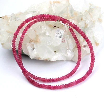 Collana In Smeraldo Rosa Con Rondelle Facettate Regalo 48 Cm - Immagine 1 di 4