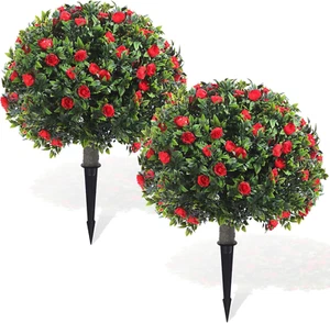 Set of 2 Artificial Boxwood Topiary Ball Tree 27 Inch Outdoor Boxwood Balls with - Picture 1 of 8
