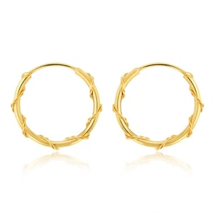 9ct Yellow Gold Twisted Pattern 12mm Sleeper Earrings - Picture 1 of 1