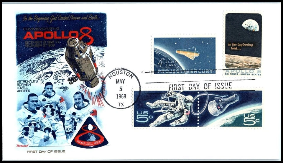 1969 Apollo 8 Sc 1371 FDC Houston first manned moon orbit Fleetwood combo - Image 1 of 1