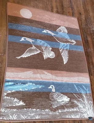 Vintage Ibena Flying Geese Blanket Brown Reversible Acrylic 55x74”  - Image 1 of 4