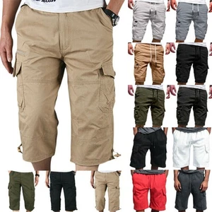 Pantalones Cortos Para Hombre 3/4 Largo Largo Elástico Cintura Carga Combate Tres Cuartos Pantalones - Imagen 1 de 21