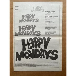 HAPPY MONDAYS 1990 UK TOUR POSTER SIZED original music press advert from 1990 wi - Picture 1 of 1