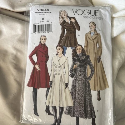 VOGUE V8346 MISS LINED DOUBLE-BREASTED Fur Wool COAT IN 4 LENGTHS SEWING PATTERN - Image 1 of 2