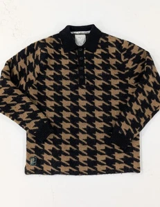 Percival Houndstooth Knit Rugby Shirt Mens Small Mohair Wool Blend Polo Sweater - Picture 1 of 11