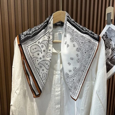 100% шелк шелковицы 26 «квадратный шарф женщин шейный платок надежном черный белый пейсли - Изображение 1 из 4