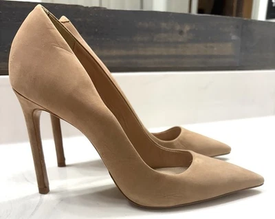 Bomba de tacón de aguja Schutz para mujer Lou Honey beige gamuza punta puntiaguda talla 7 *Ver fotos* Foto 1 de 4