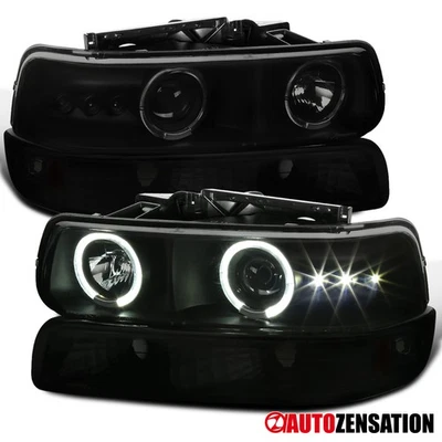Fit 99-02 Silverado 00-06 Suburban Tahoe Smoke LED Halo Headlights+Signal Lamps Foto 1 de 4