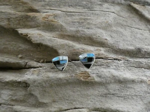 Buffalo Turquoise Opal Gemstone Petite Triangle Earrings Sterling Silver AF39 - Picture 1 of 5