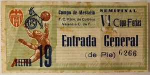¡Muy raro!. 1963/64 Copa de Ferias Semifinales Valencia v Colonia billete de partido - Imagen 1 de 2