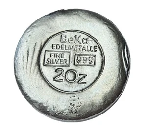 BeKo Edelmetalle 2 Oz Silberbarren - Rundbarren 999 Feinsilber (gegossen) - Bild 1 von 2
