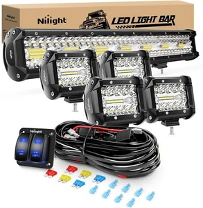 Nilight 20Inch 420W Triple Row Spot Flood Combo Led Light Bar and 4Pcs 4Inch 60W - Picture 1 of 9