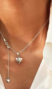 silberne Kette mit Herz Herzanhänger Halskette verstellbare Länge bis 50 cm - Bild 1 von 4