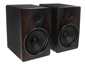 Pair Rockville APM8D 8" 500W Active/Powered Dark Wood Studio Monitor Speakers - Picture 1 of 7