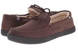 Isotoner Brown Micro-suede Gel-Infused Memory Foam Sherpa Lined Moccasin Slipper - Picture 1 of 7