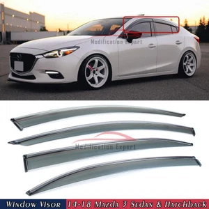 For 2014-2018 Mazda 3 Axela Chrome Trim Smoke Tinted Window Visors Rain Guards - Picture 1 of 5