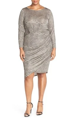 Adrianna Papell Print Side Ruched Jersey Sheath Dress (Plus Size) (size 1X) - Image 1 of 4