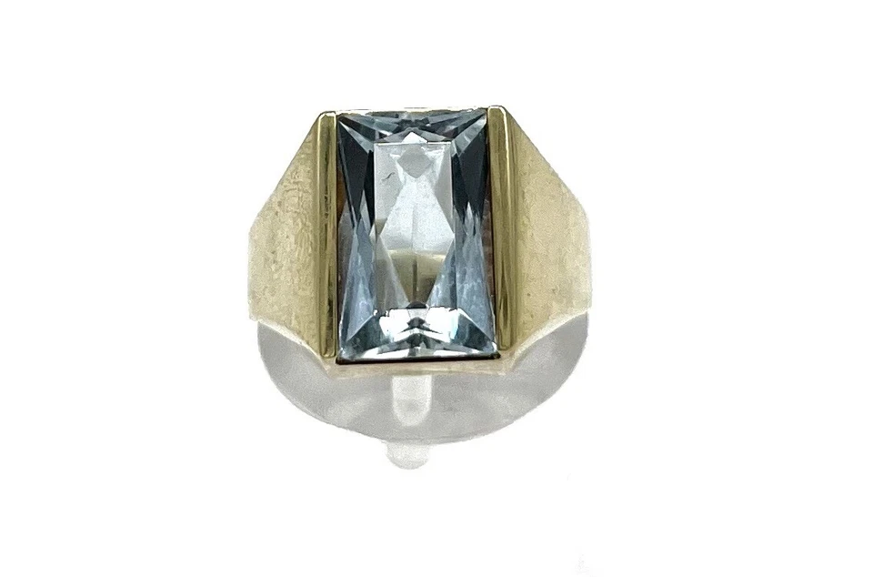 585/- 14kt Gold Ring, Aquamarin, Baguette, Gr. 57, Damen, guter Zustand. - Bild 1 von 3