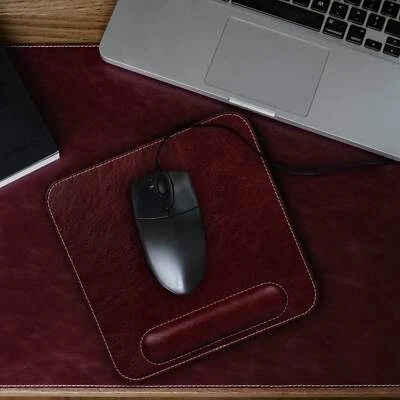 Personalized Top Grain Leather Mouse Pad with Wrist Rest Genuine Leather Mouspad - Image 1 of 4