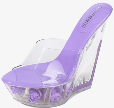 Womens Summer Peep Toe PVC Sandals Wedge High Heels Platform Fashion Slippers - Image 1 of 4