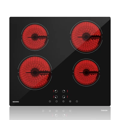 WEHIMO Piano cottura 4 piastre vetroceramica piano cottura autosufficiente 60 cm piano cottura da incasso autosufficiente 6000 W