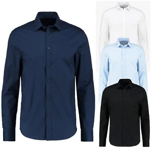 Camicia Uomo Slim Fit Celeste Bianca Blu Elegante Manica Lunga Cotone Classica - Foto 1 di 12