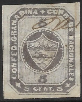 COLOMBIA. 1860. 5c Deep Grey Lilac. Stone A. SG: 8. 4 Margins. Used Pen Cancel - Image 1 of 2