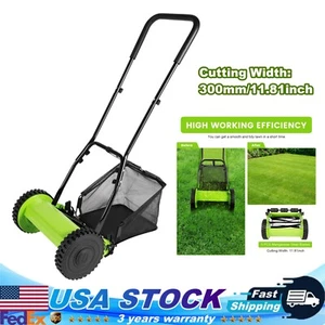 18-Inch Manual Lawn Mower 5-Blade Push Reel Lawn Mower with Grass Catcher Green - Picture 1 of 17