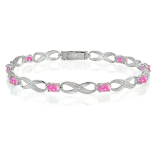 Sterlingsilber kreiert rosa Opal und Diamant Akzent Infinity Link Armband