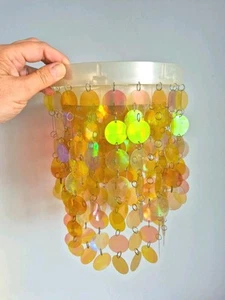 Vtg Boho 60's Style Iridiscent Amber Sequin Ceiling Light Shade, Retro Throwback - Picture 1 of 6
