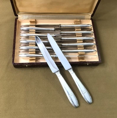 12 couteaux à entremet ART DECO en métal argenté Orfèvrerie REX couvert 21 cm - Photo 1/4