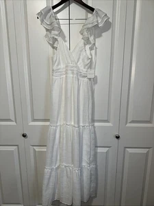Altar'd State Maxikleid Anna Flatterärmel weiß Neu mit Etikett S Defekt - Bild 1 von 6