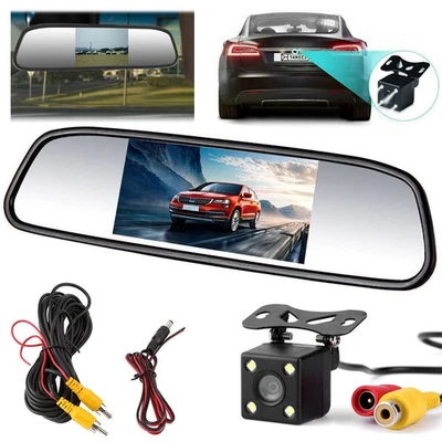4.3" Car LCD Mirror Monitor with IR Waterproof Rear View Backup Reverse Camera - Image 1 of 4