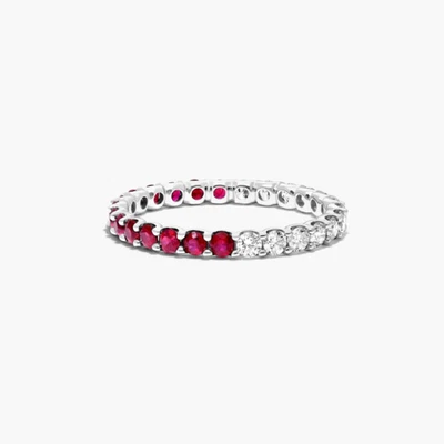 14K White Gold Half Ruby Half Diamond Eternity Ring - Image 1 of 4