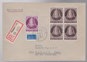 Gel. Brief, Einschr./R-Zettel, Nr. 79 u. 75 als 4er-Einheit, Mischfrankatur, BPP - Bild 1 von 2