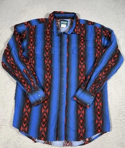Camisa a Presión De Colección Wrangler Estampado Suroeste Perla Para Hombre Grande Azul Rojo Azteca - Imagen 1 de 5