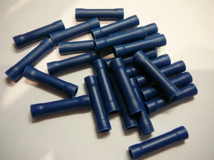 100 pk 14-16 AWG USA Blue Butt connector Insulated wire Crimp Terminal connector - Picture 1 of 1