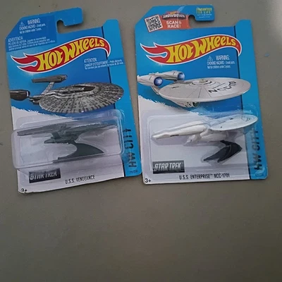 NEW! Hot Wheels Star Trek  2- USS ENTERPRISE, USS VENGEANCE NEVER OPENED - Image 1 of 4