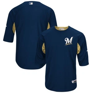 Men's Majestic Navy/Gold Milwaukee Brewers Authentic Collection On-Field - Imagen 1 de 3