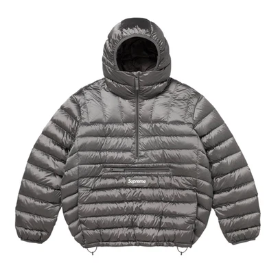 Supreme Micro Down Half Zip Hooded Pullover Quilted Logo - Silver - Small - FW25 - Image 1 of 4