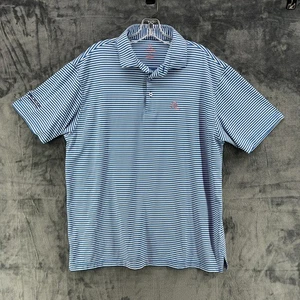 Rhoback Golf Poloshirt Herren Große L Blau Weiß Gestreift Stretch Performance Logo - Bild 1 von 12