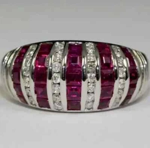 2Ct Lab Created Princess Ruby Men's Wedding Proposal Ring 14K White Gold Plated - Picture 1 of 9