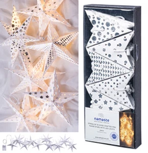 Hanging paper Xmas stars, white silver with lights, handmade in India 20cm NEW - Picture 1 of 9
