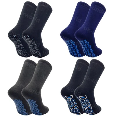Mens Thermal Slipper Bed Socks Non Slip Silicone Grippers Winter Warm 4 Pairs - Image 1 of 4