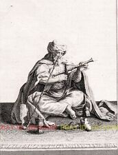 ARAB Desert Emir Tribal Leader, Smoking Chibouk Antique 1730s Copper Engraving