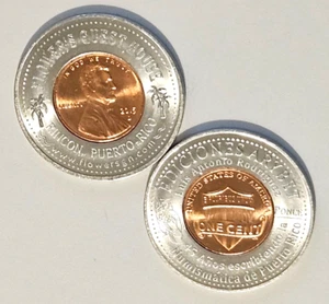 RINCON Airbnb & PONCE GUY PUERTO RICO ummantelter Cent Lucky Penny Münze Ficha Token - Bild 1 von 3
