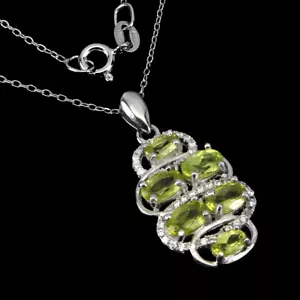 925 Sterling Silver Necklace Oval Peridot 6x4mm Simulated Cz Gemstone Jewelry - Picture 1 of 10
