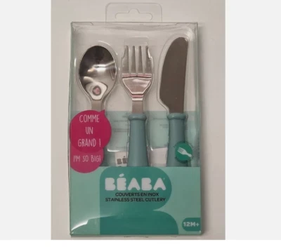 BÉABA, Kinder-Lernbesteck 3er-Set - Edelstahl - ab 12 Monaten / Airy Green - Bild 1 von 2