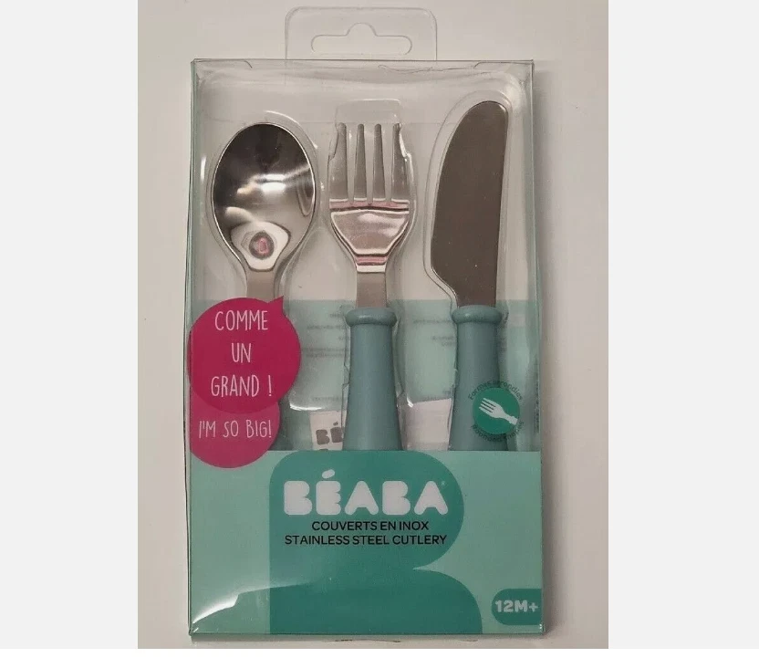 BÉABA, Kinder-Lernbesteck 3er-Set - Edelstahl - ab 12 Monaten / Airy Green - Bild 1 von 2