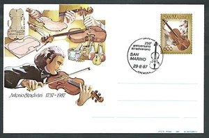 1987 SAN MARINO FDC BUSTA POSTALE STRADIVARI - Foto 1 di 1
